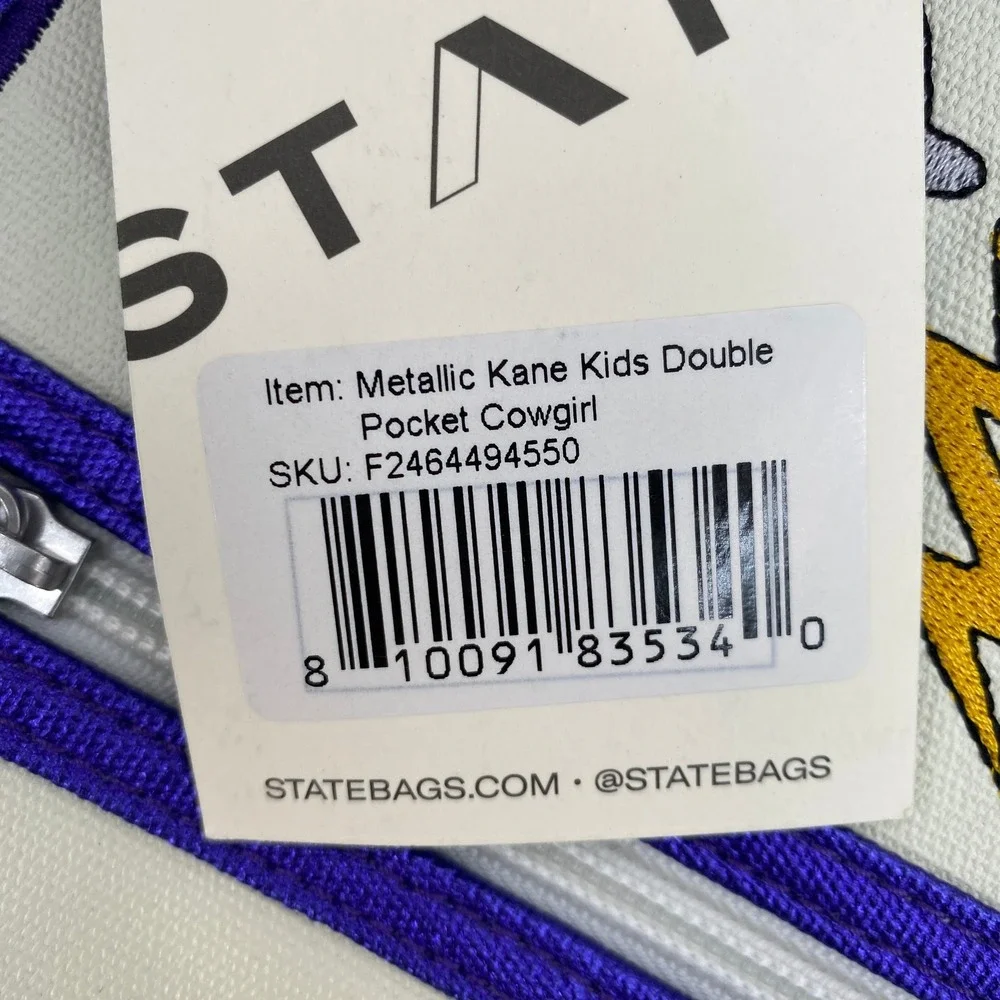 STATE Kane Kids Double Pocket Backpack Purple Metallic Cowgirl Rainbow Whimsical